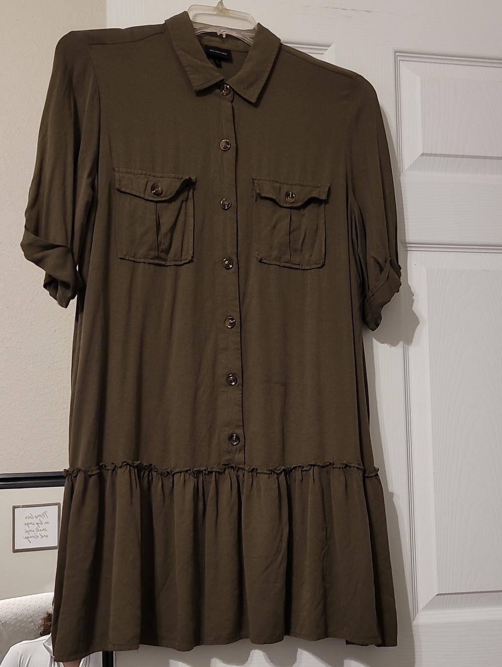 Who What Wear Olive Utility Shirt Dress